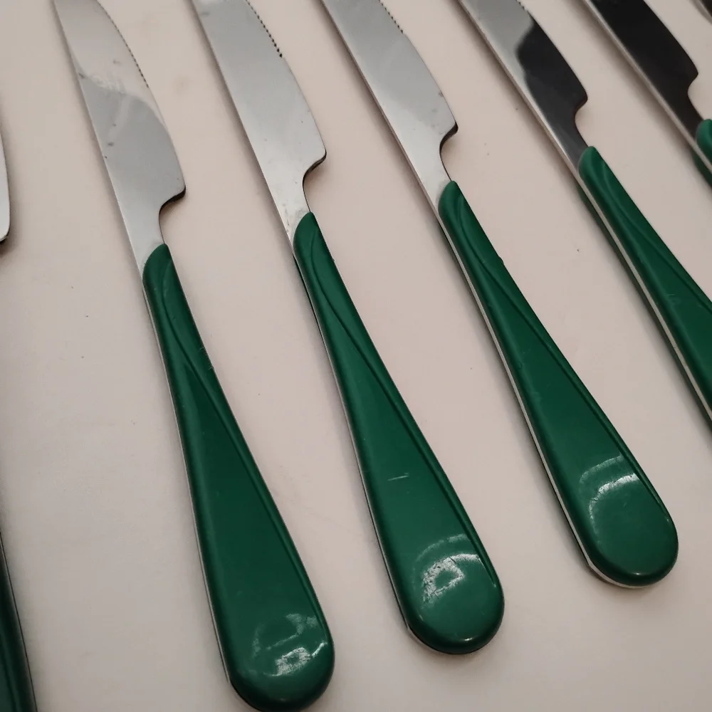 Vintage Lot Of 7 WF Washington Forge Swirl‎ Stainless Flatware Teal / Green